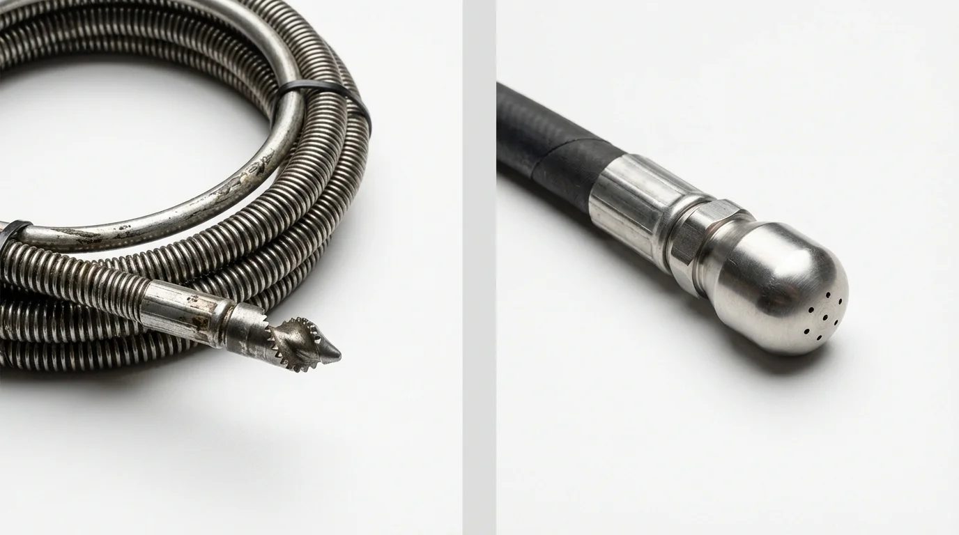 Drain snake cable and hydro jetting nozzle used for drain cleaning in Arlington, VA
