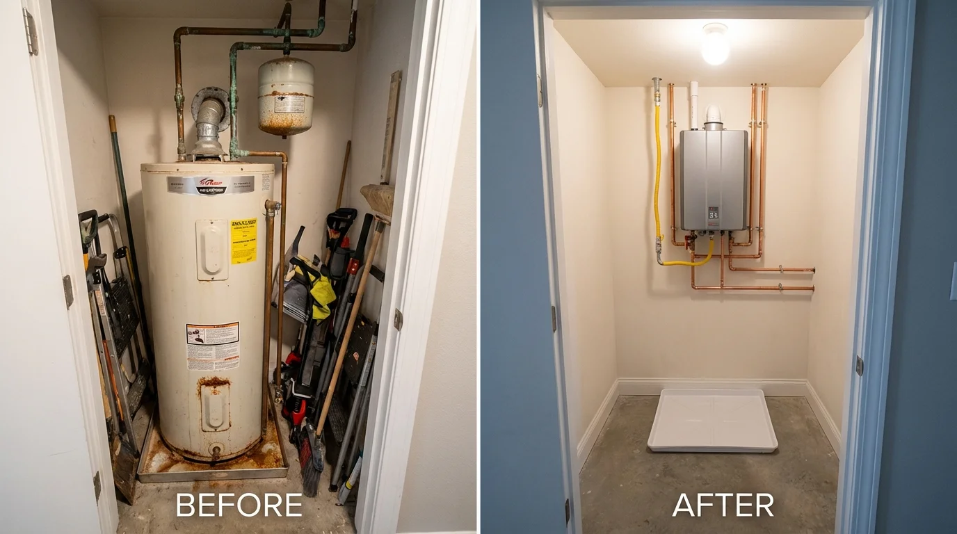 Tank water heater versus wall-mounted tankless unit comparison for Arlington, VA homeowners